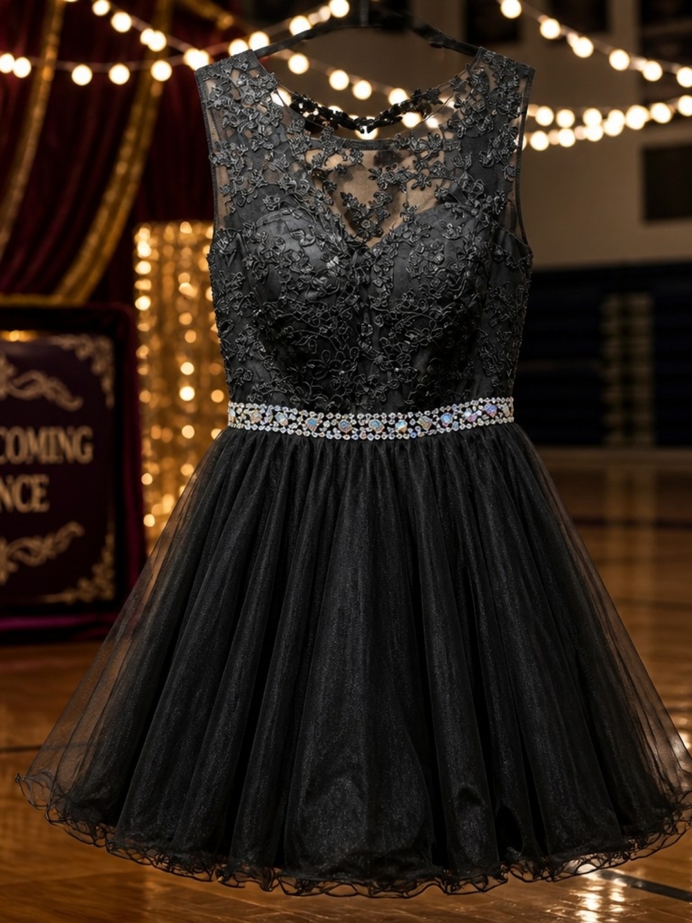 Vintage Whimsical Gothic Black Lace Tulle Homecoming Prom Mini Dress M 4045